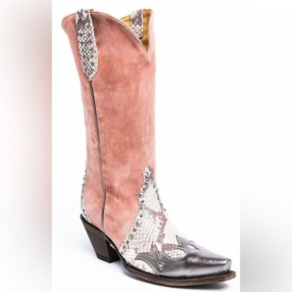 Idyllwind Cowboy Western Boots Size 8.5 Snake Print Pink Suede Snip Toe Heeled